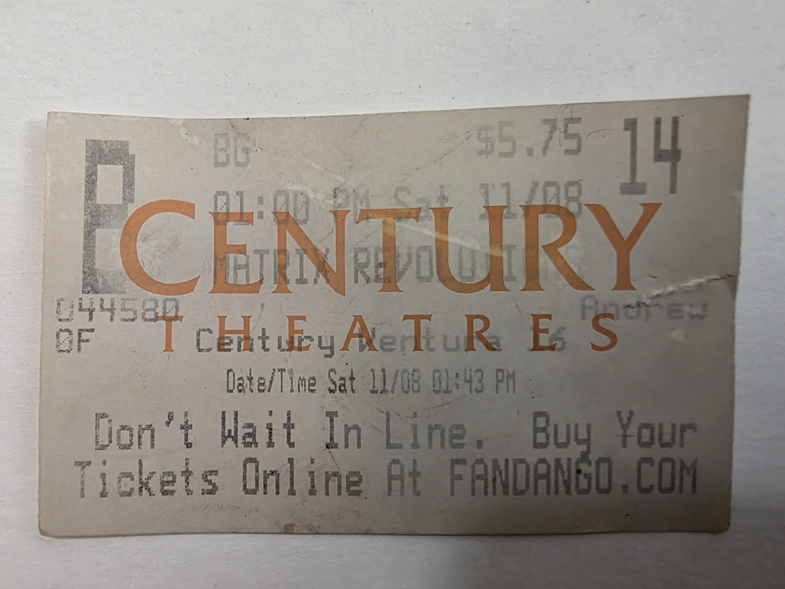 The Matrix Revolutions Movie Ticket Stub 11/08/2003 Century Theatre Keanu Reeves