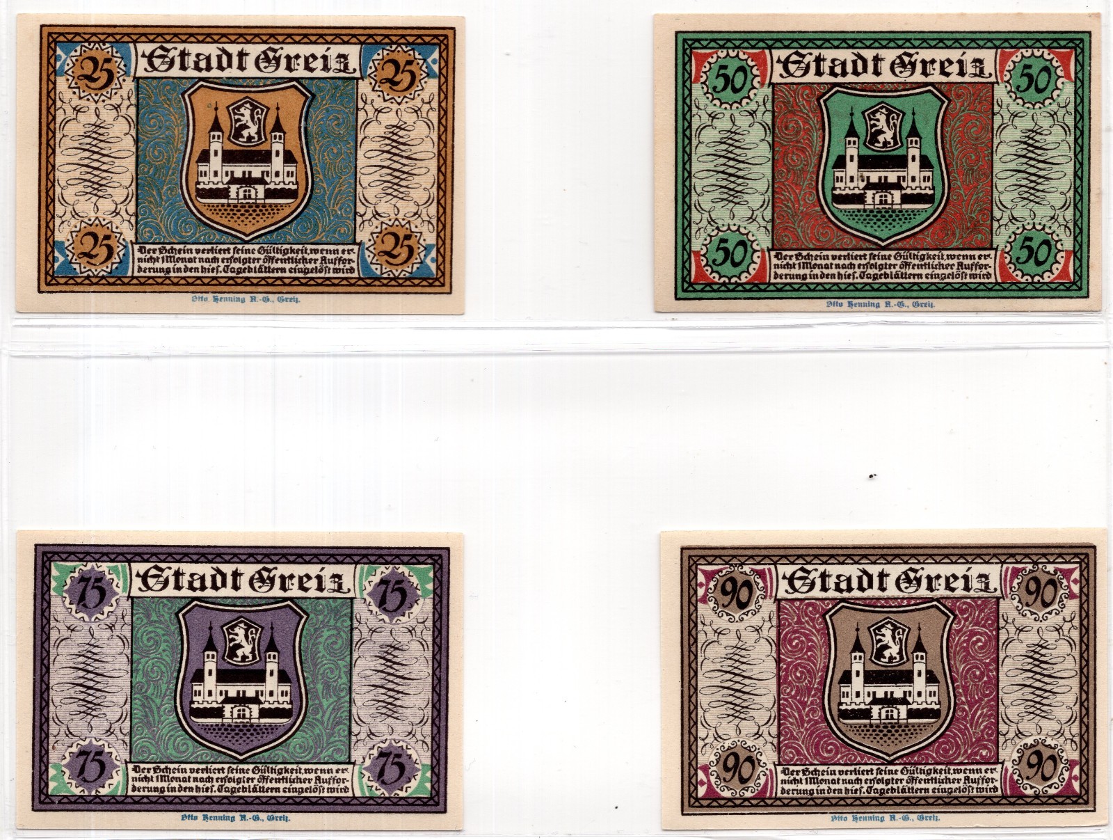 1921 Germany Greiz Notgeld Set of 4 Notes (1851)