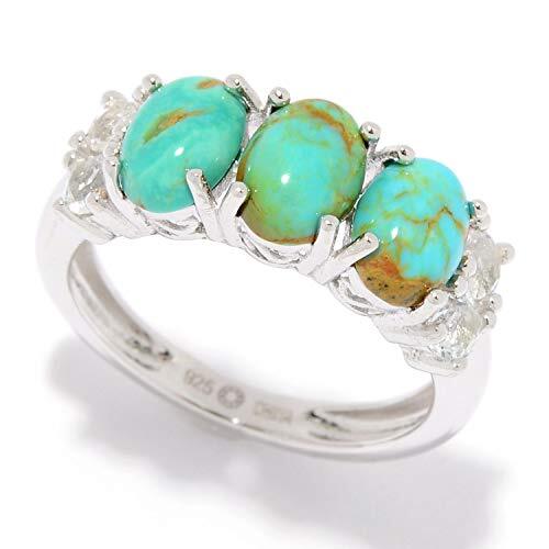 925 Sterling Silver Tyrone Turquoise,White Topaz Ring.