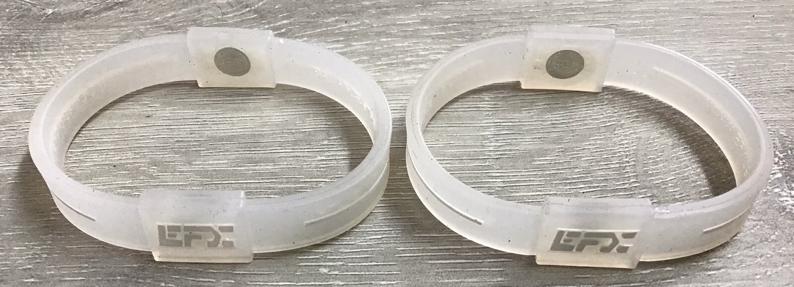 (LOT OF 2) EFX Hologram Sport Silicon Body Balance Wristband CLEAR/WHITE -M- NEW
