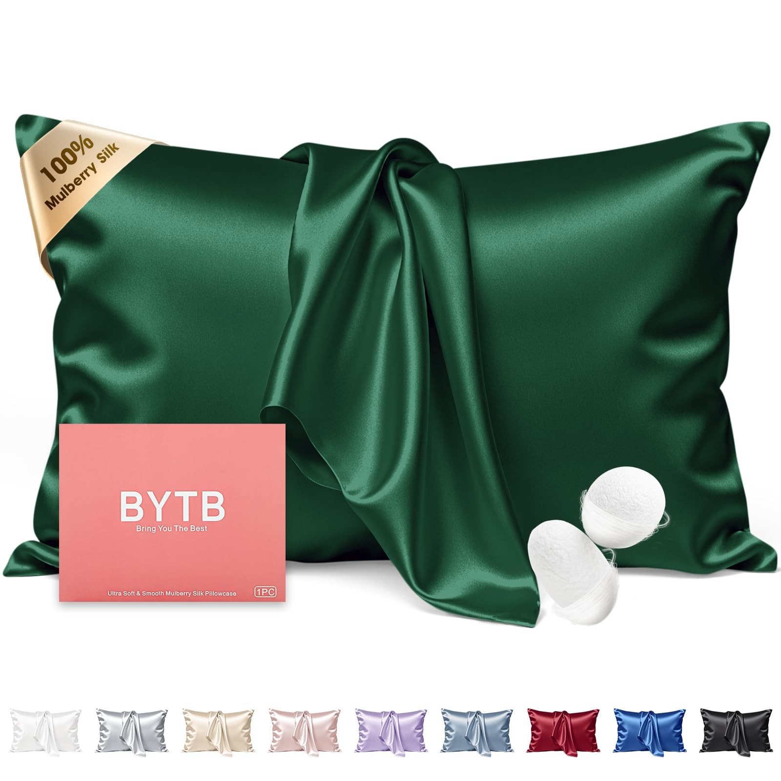 Silk Pillowcase Queen Size 100% Mulberry 22 Momme Cooling Soft Breathable Green
