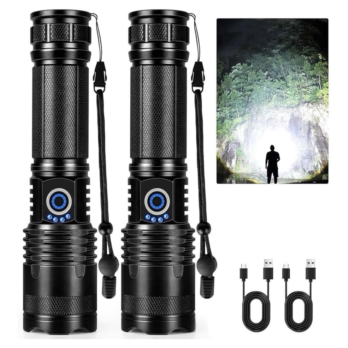 2 Pack Rechargeable LED Super Bright Flashlights with 5 Modes