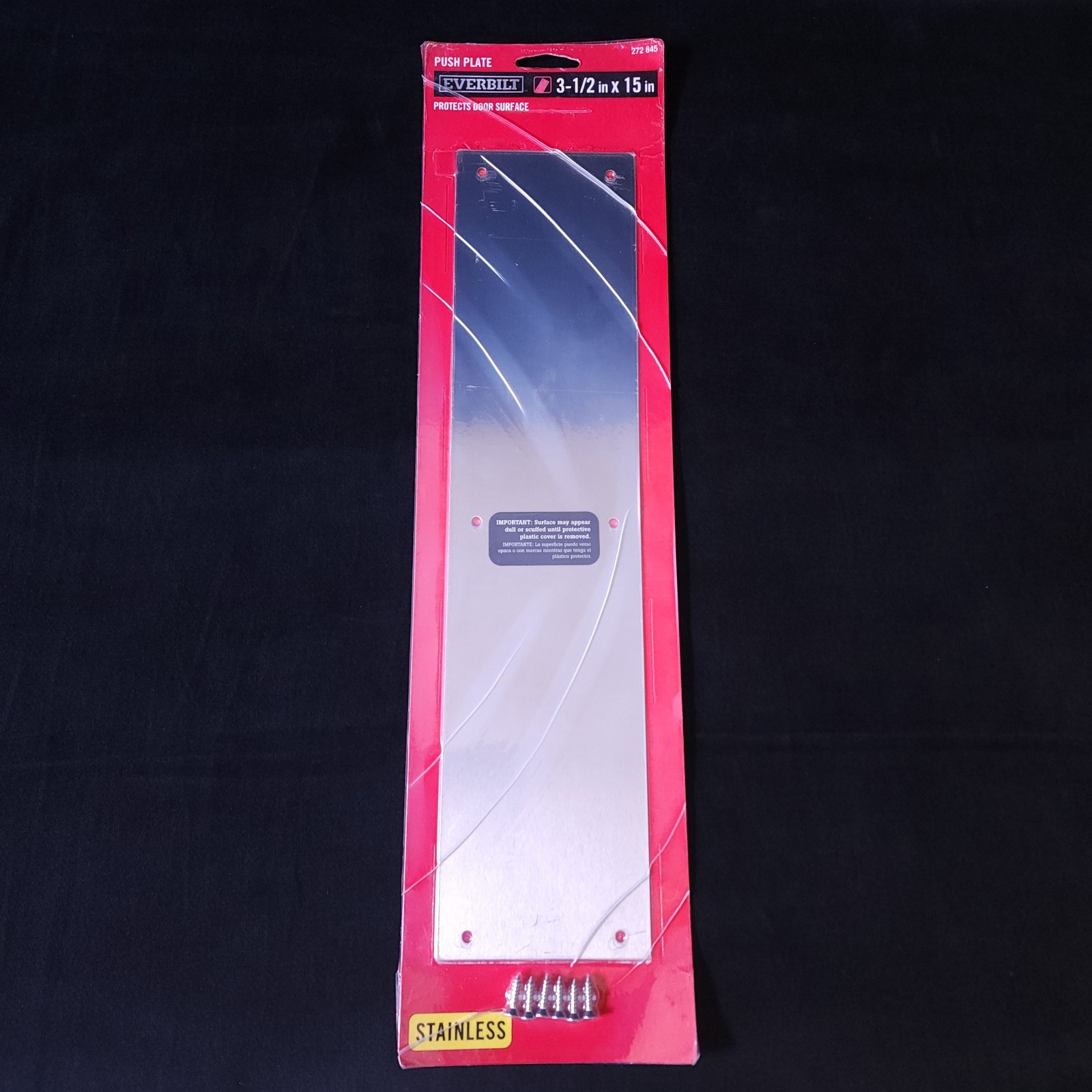 Everbilt 3-1/2 in. x 15 inch Stainless Steel Doors Protection Push Plate 272845
