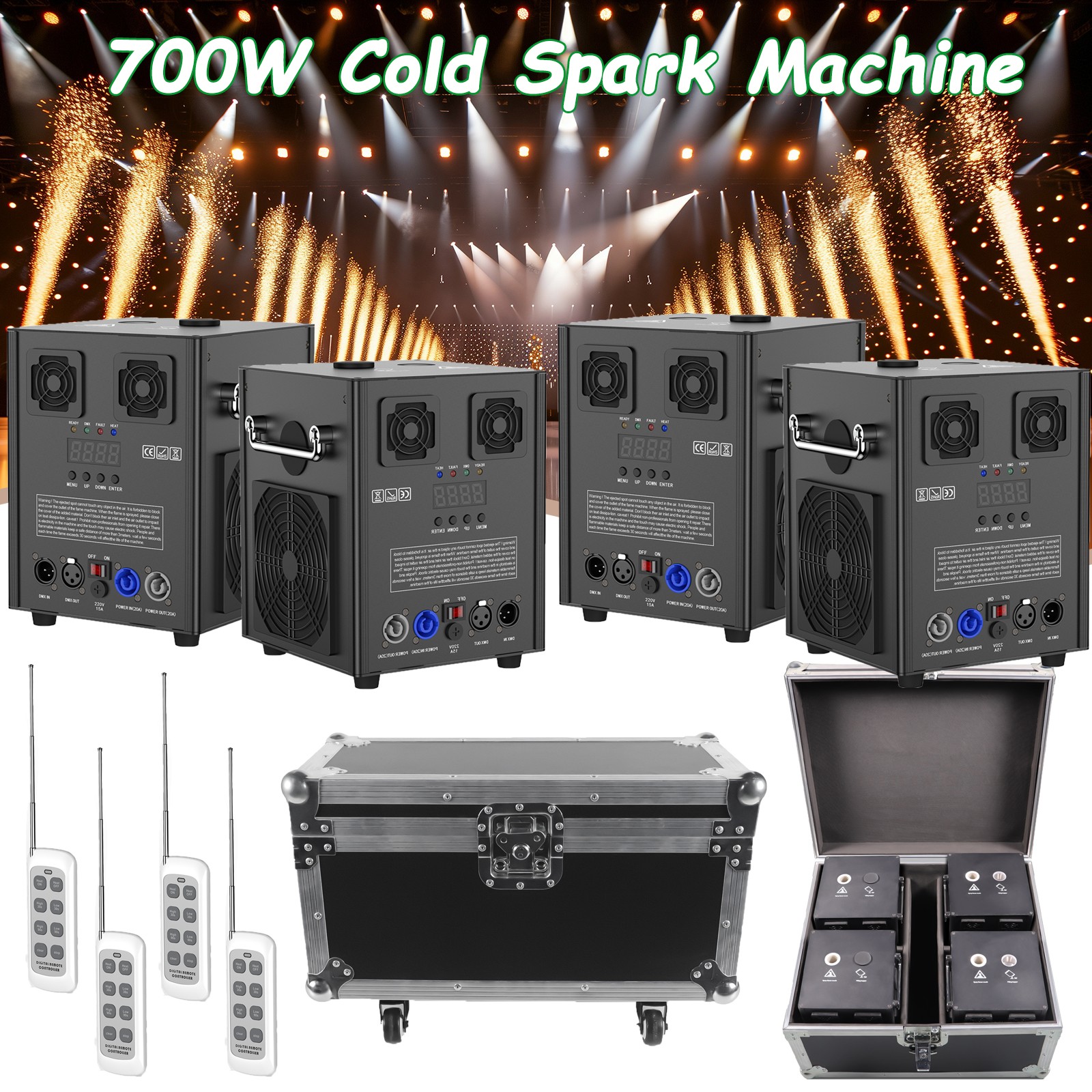 4x 700W Cold Spark Firework Machine Stage Effect Wedding DJ DMX Club W/Remote