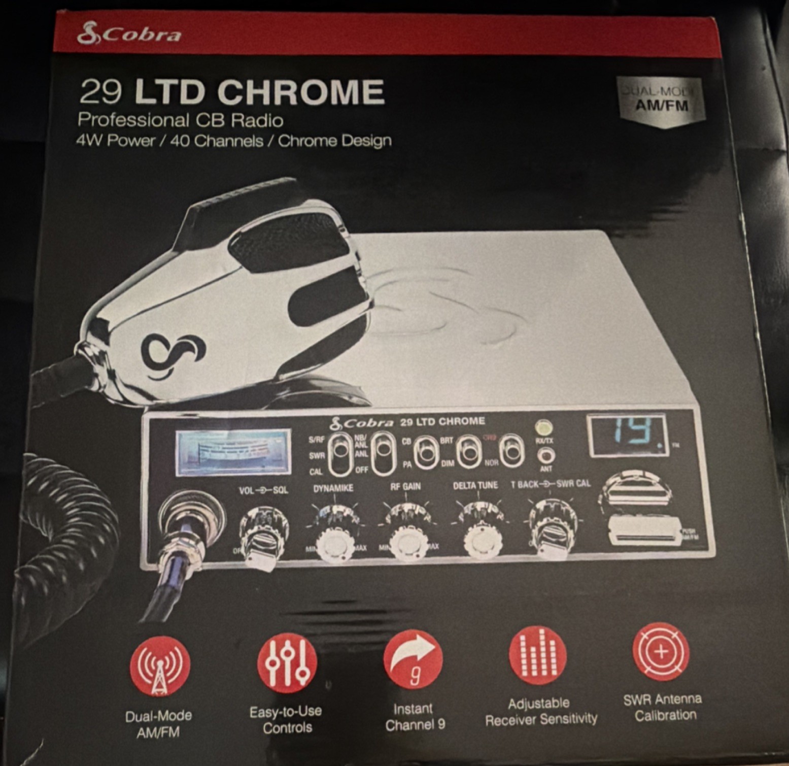 Cobra 29 LTD CHROME Dual-Mode AM/FM CB Radio 40 Channels Chrome 4W Power