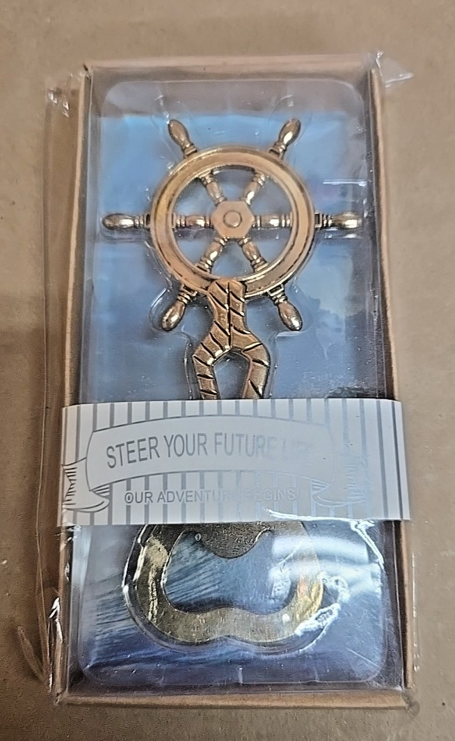 Brass Ship's Wheel Bottle Opener; NIB; "Steer Your Future Life"