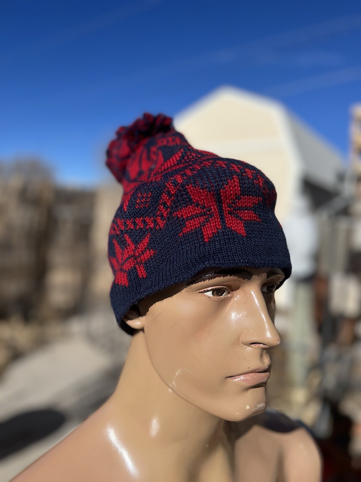 Lot of 2 New Vintahe Wigwam Wool Beanie & Ear Cover Blue Red Snowflake