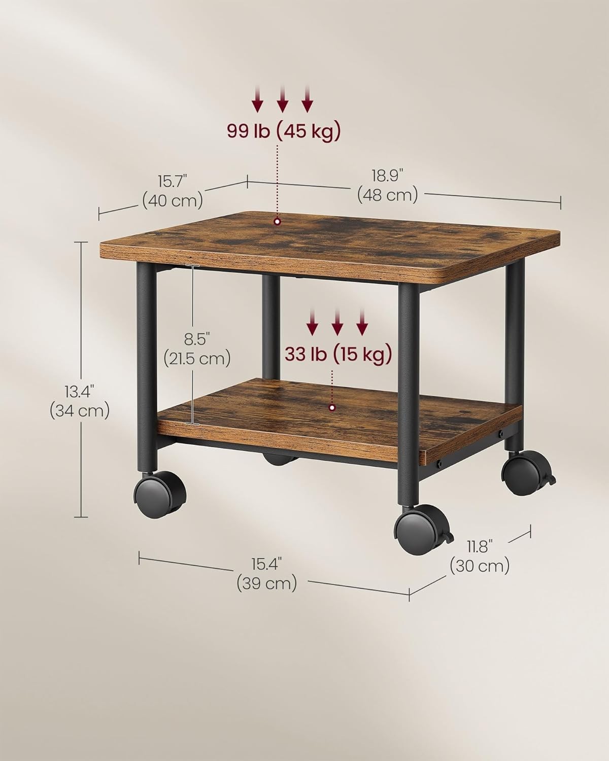 Compact 2-Tier Printer Cart with Lockable Wheels - Durable Home Office Solution