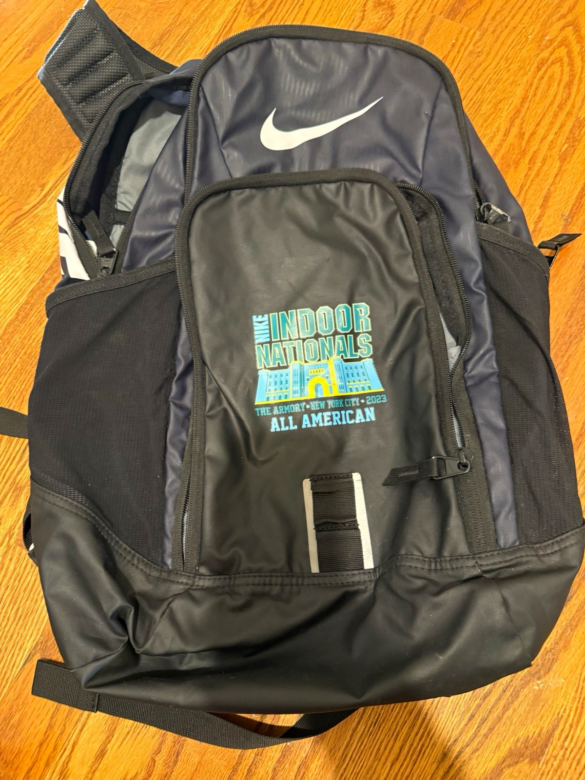 Nike All American Indoor Nationals Backpack Black/Blue Zipper Logo Straps