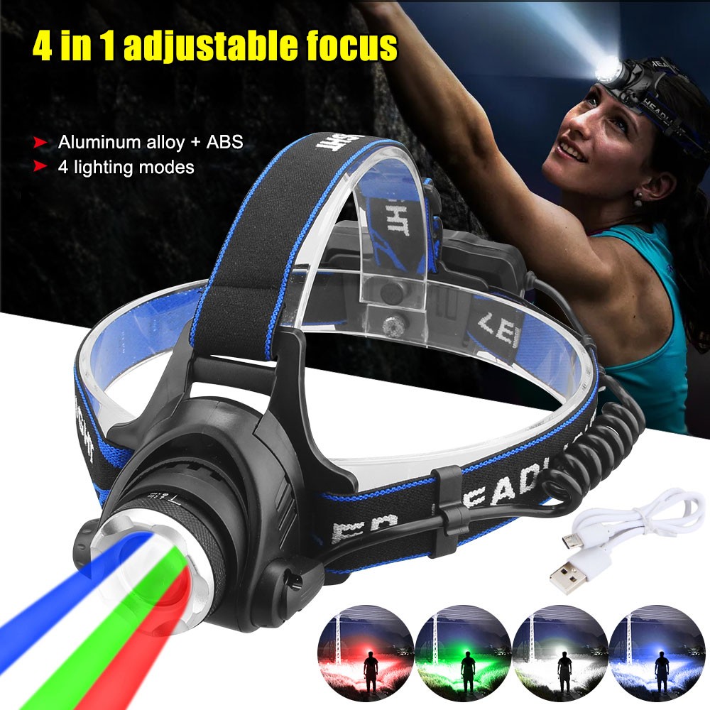 4 IN 1 Red Green Blue Light Headlamp LED Hunting Headlight Head Torch Lamp
