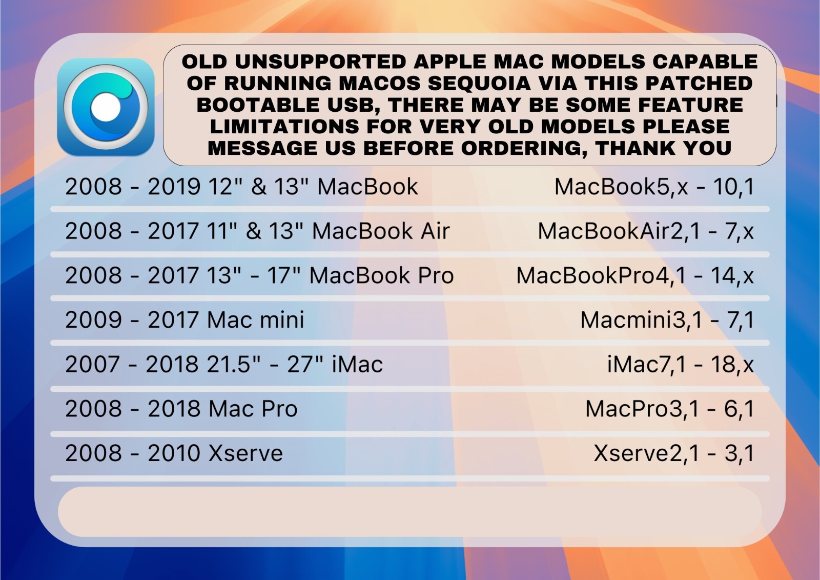 MacOS SEQUOIA Bootable USB PATCHED for All Old Apple iMac Pro 2017, SHIPS FAST