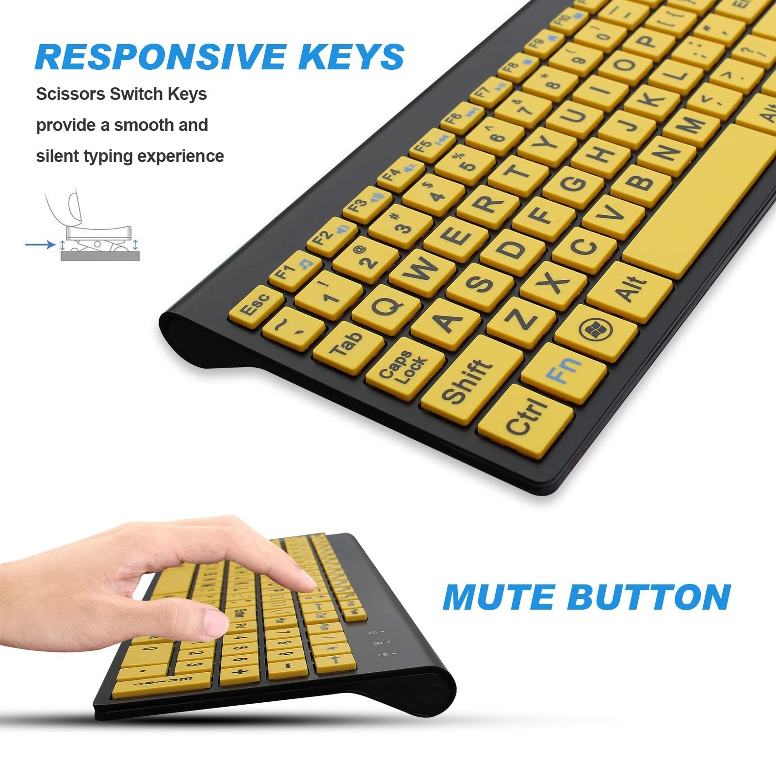 HXMJ-Wireless Large Print Keyboard and Mouse Set with USB Receiver| Quiet Sci...