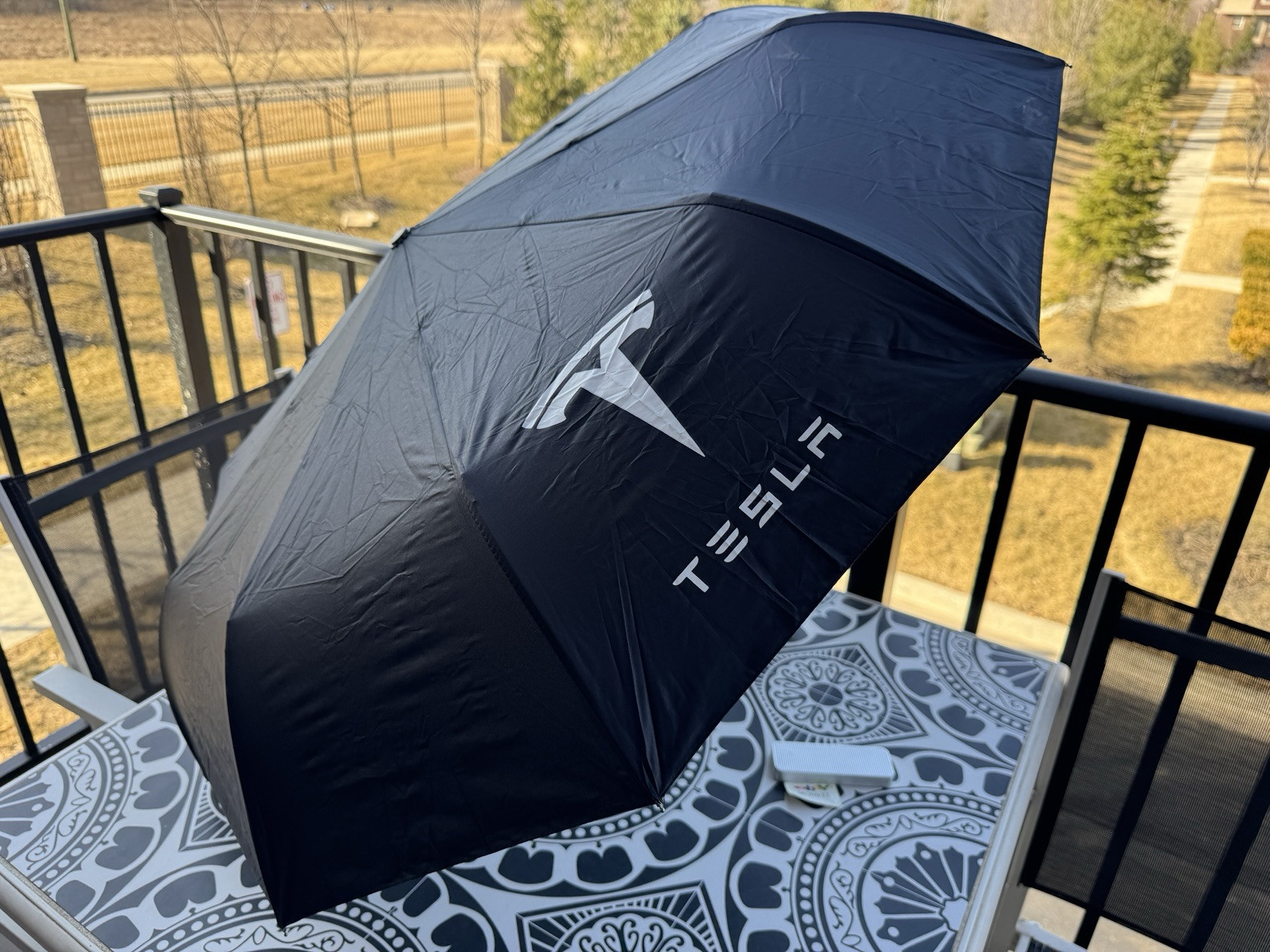 Tesla Logo Black Umbrella - Auto Open/Close, Rain Resistant, Compact & Free Ship
