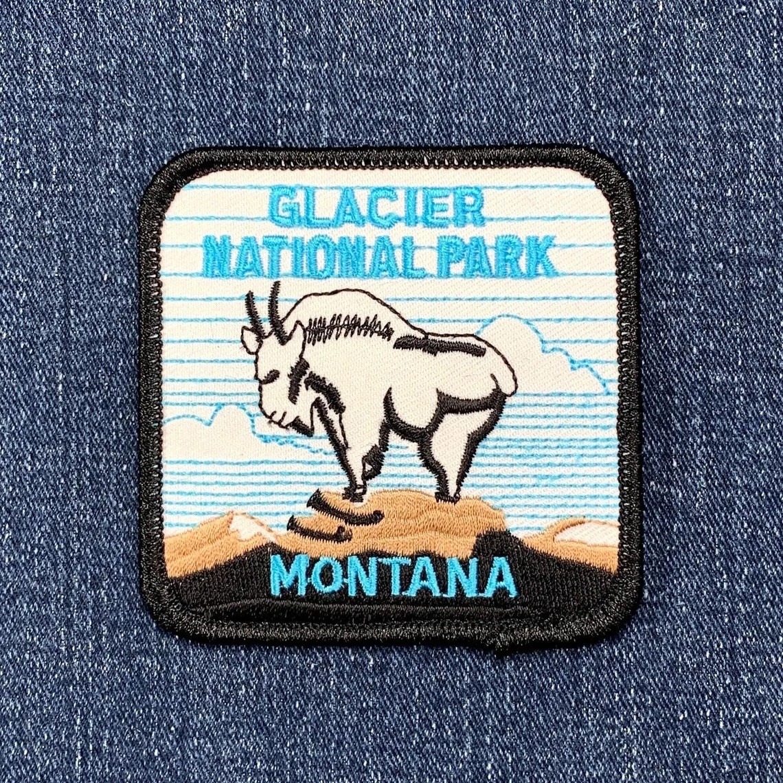Glacier National Park Patch - Embroidered Montana Mountain Goat Badge 3" Iron On