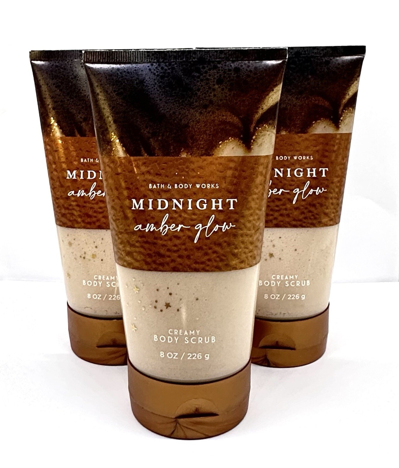🌅🌟3 Bath & Body Works MIDNIGHT AMBER GLOW Creamy Body Scrub 8 oz🌟🌅
