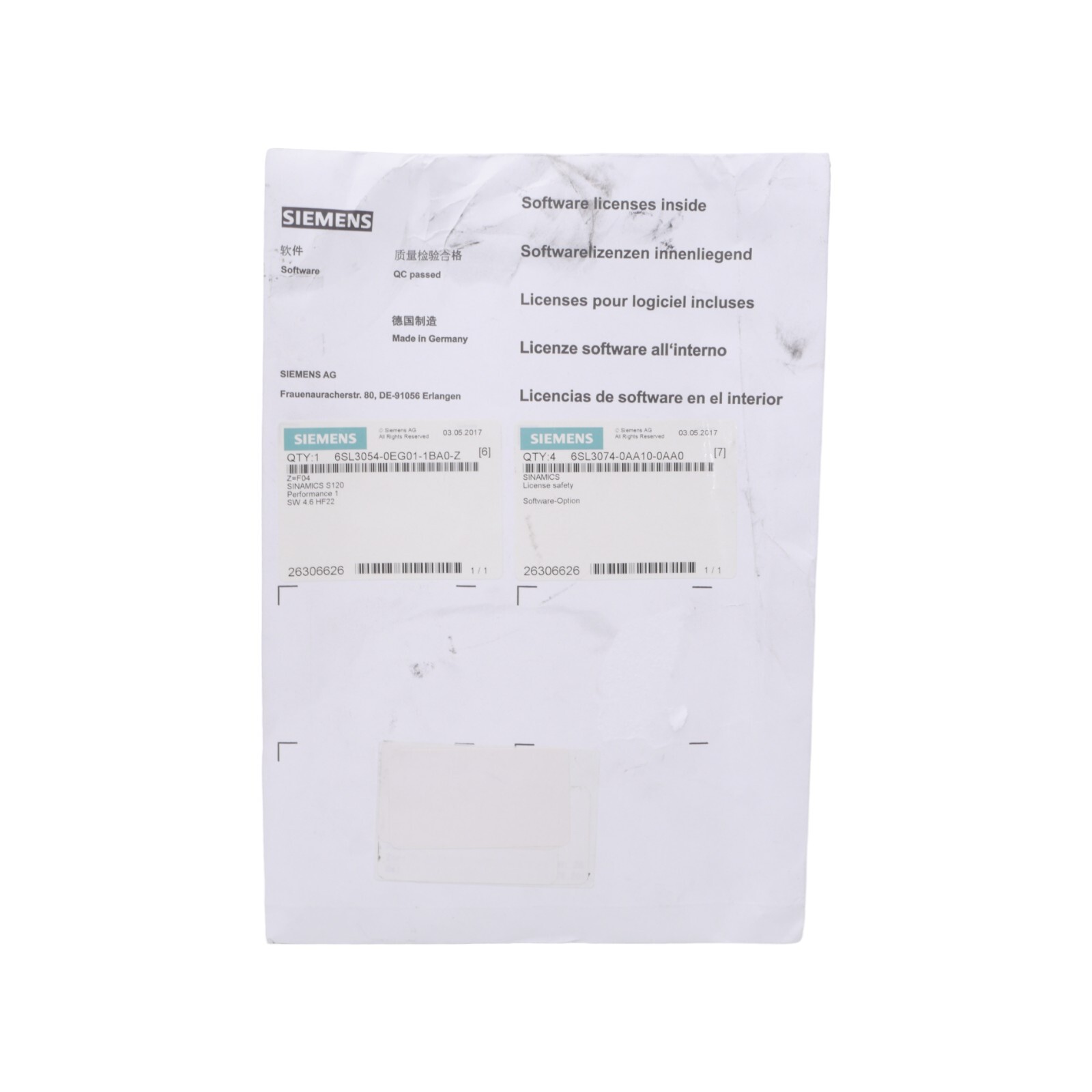 SIEMENS 6SL3054-0EG01-1BA0-Z SINAMICS S120 COMPACTFLASH CARD