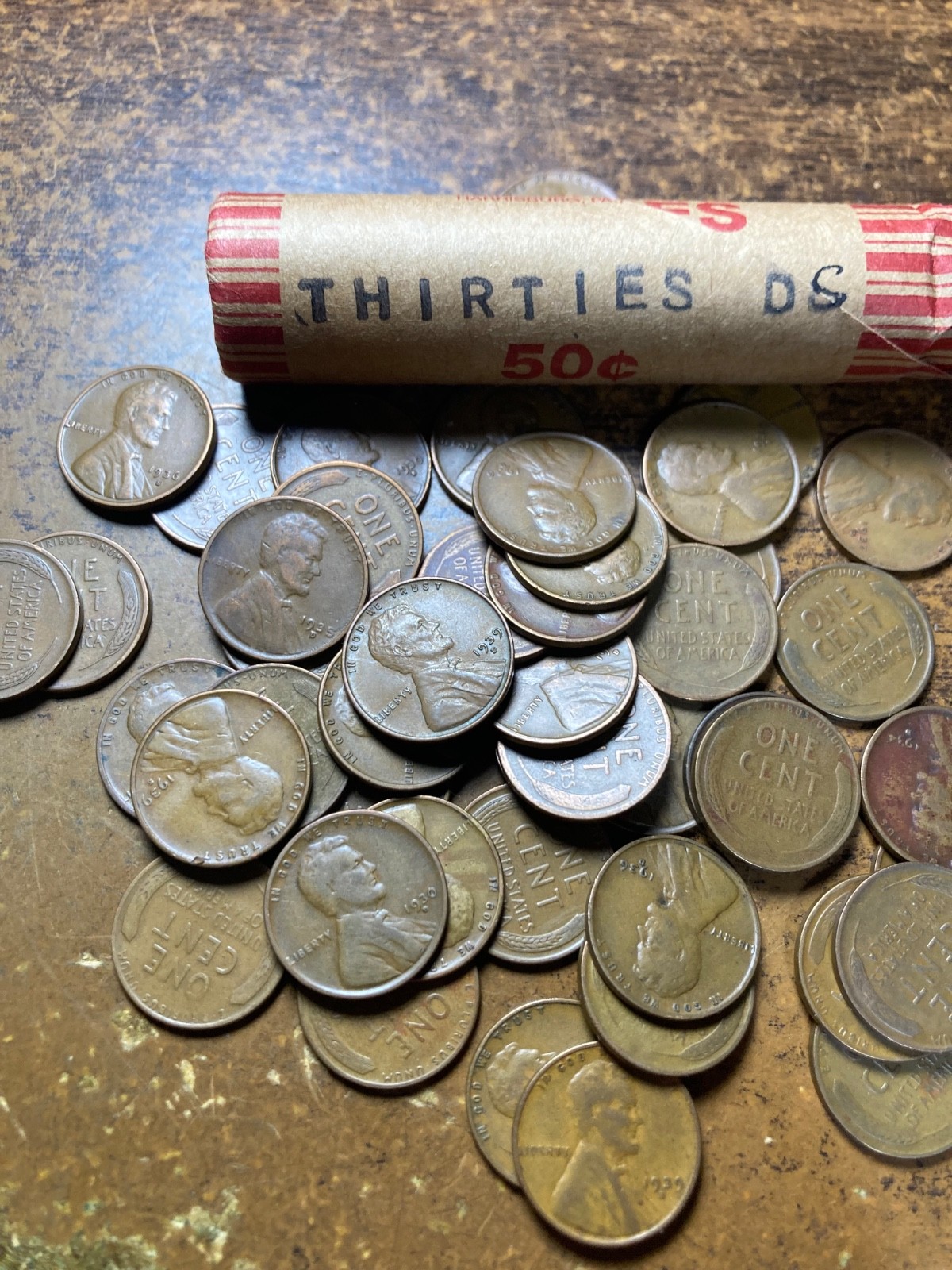 LINCOLN WHEAT CENT PENNY ROLL 1930-39 (DS mints only) mixed dates