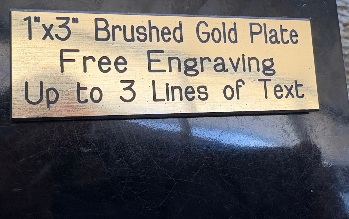 1"x 3" Name Plate Art-Trophies--Taxidermy-Flag case-Free ENGRAVING Brushed Gold