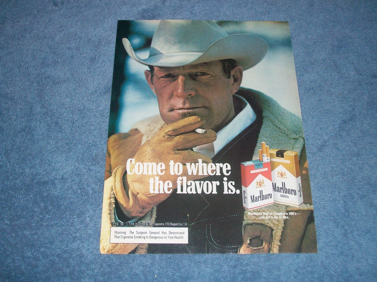 1977 Marlboro Cigarettes Vintage Ad "Come to Where the Flavor is." Cowboy