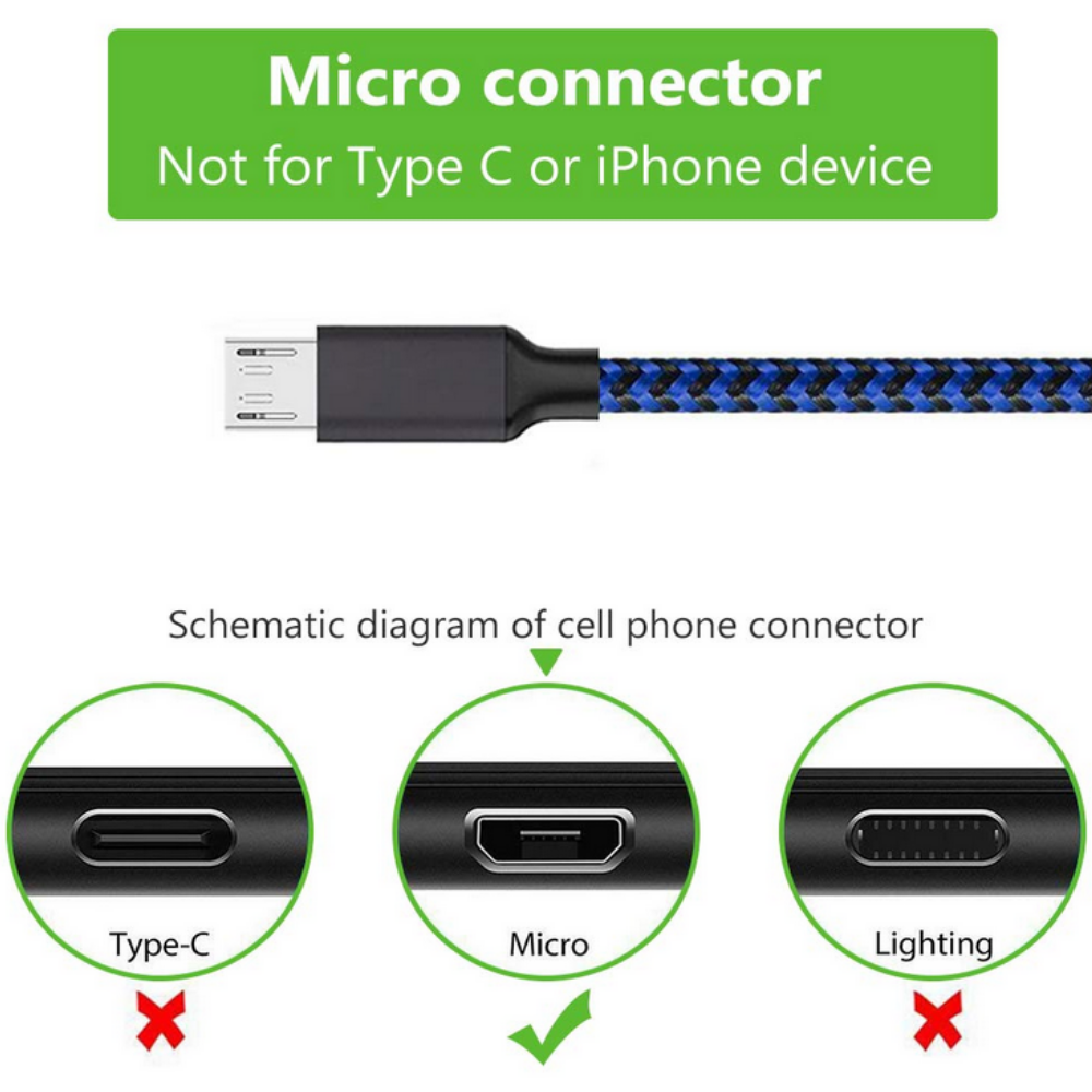 For Android Samsung Micro USB Fast Charger Adapter Cable Data Sync Cord 3 Pack