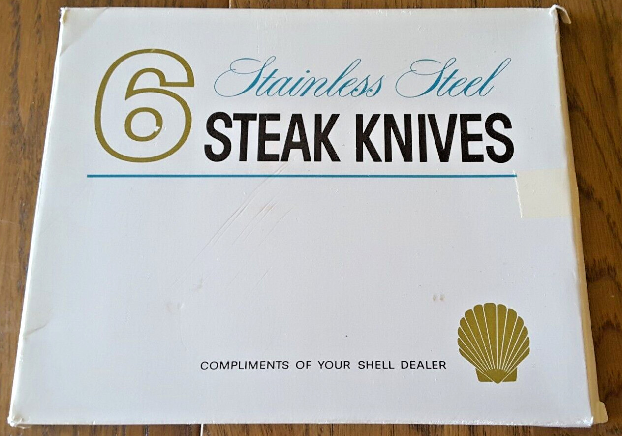 6 Stainless Steel Steak Knives Compliments Of Your Shell Dealer. Original Box