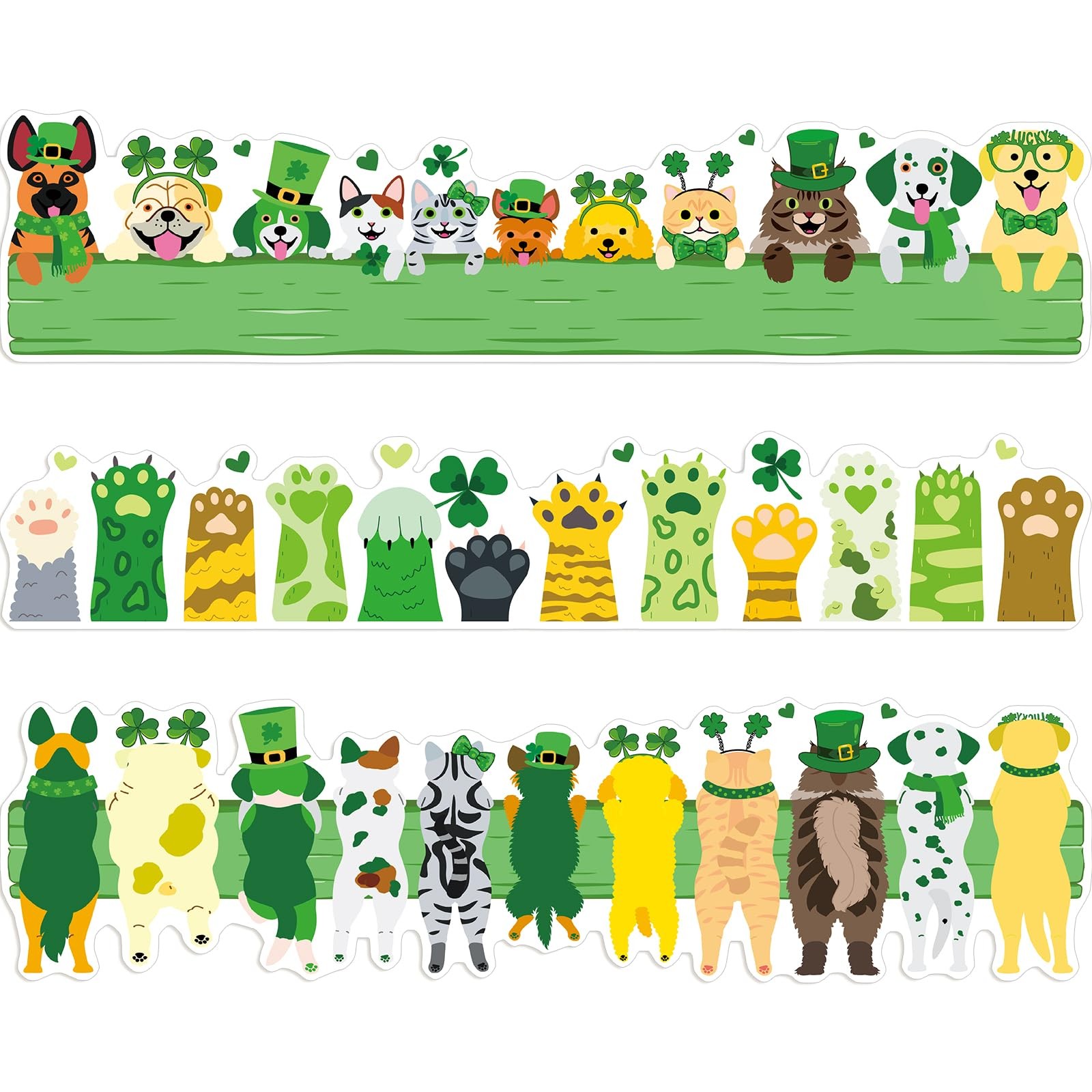 60Pcs St. Patrick's Day Bulletin Board Borders Green Pet Dog Cat Paw Print Self-