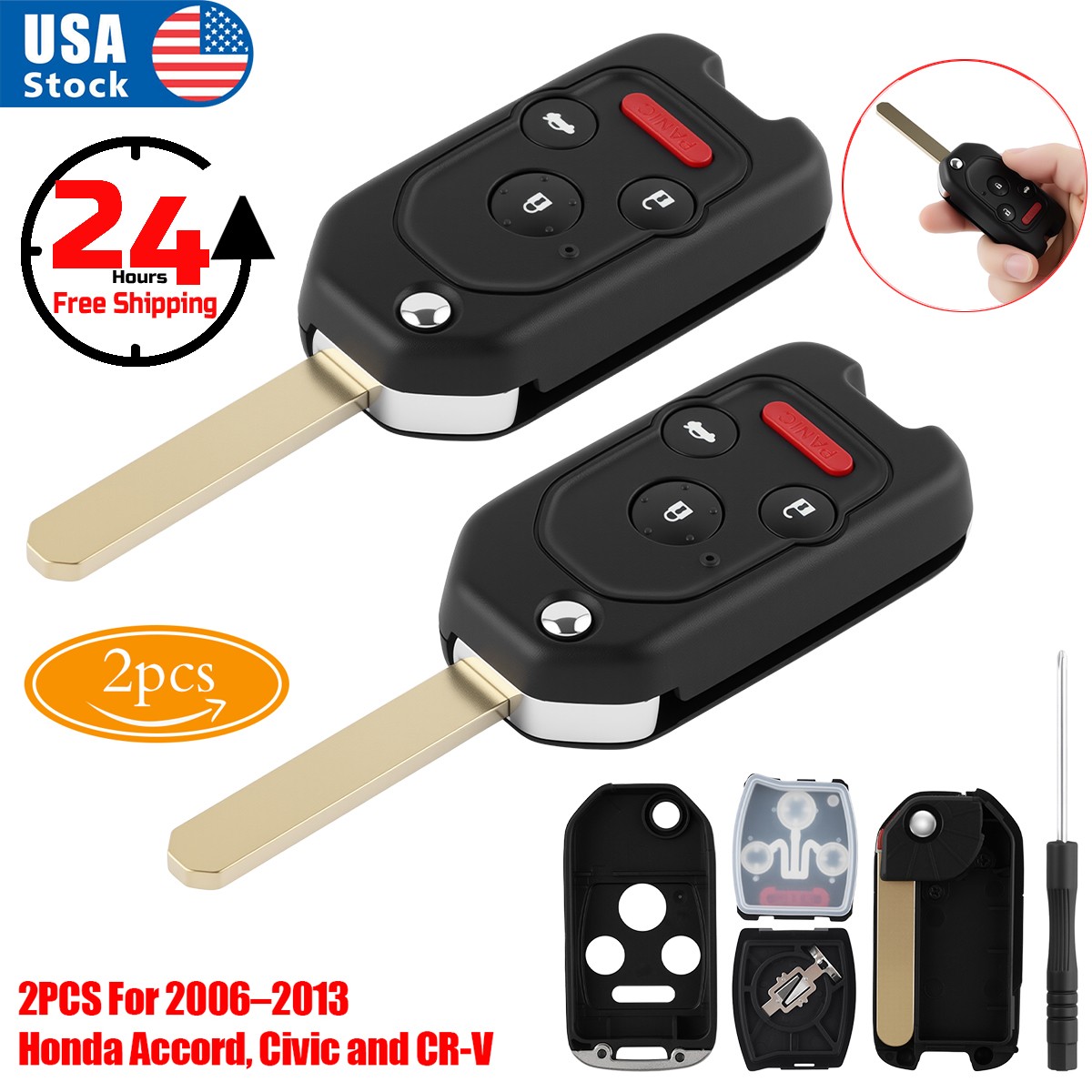 4B Flip Key Case Upgrade for Honda Accord Civic CRV 2006-2013 Remote Fob Shell
