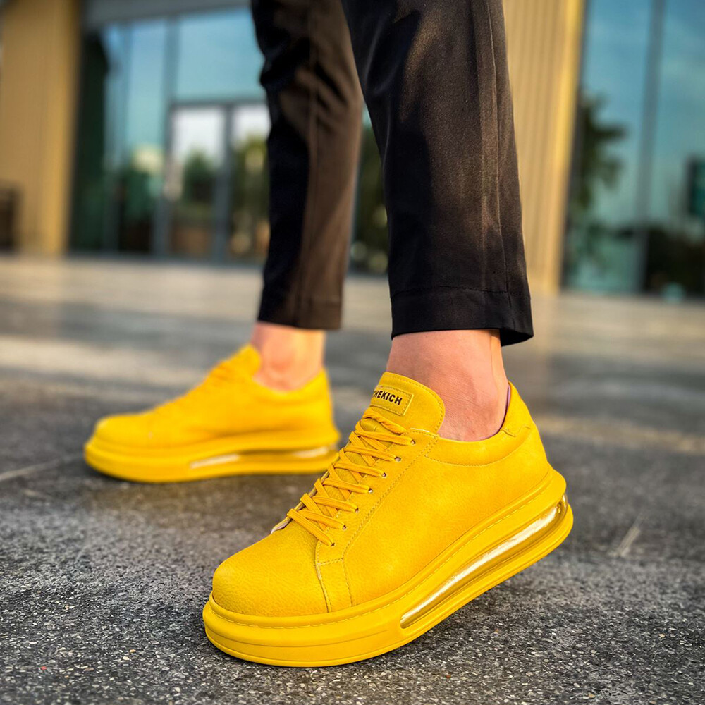 Men's Sneakers Yellow Air High Sole Trainers Cushion Comfort Daily Casual Shoes