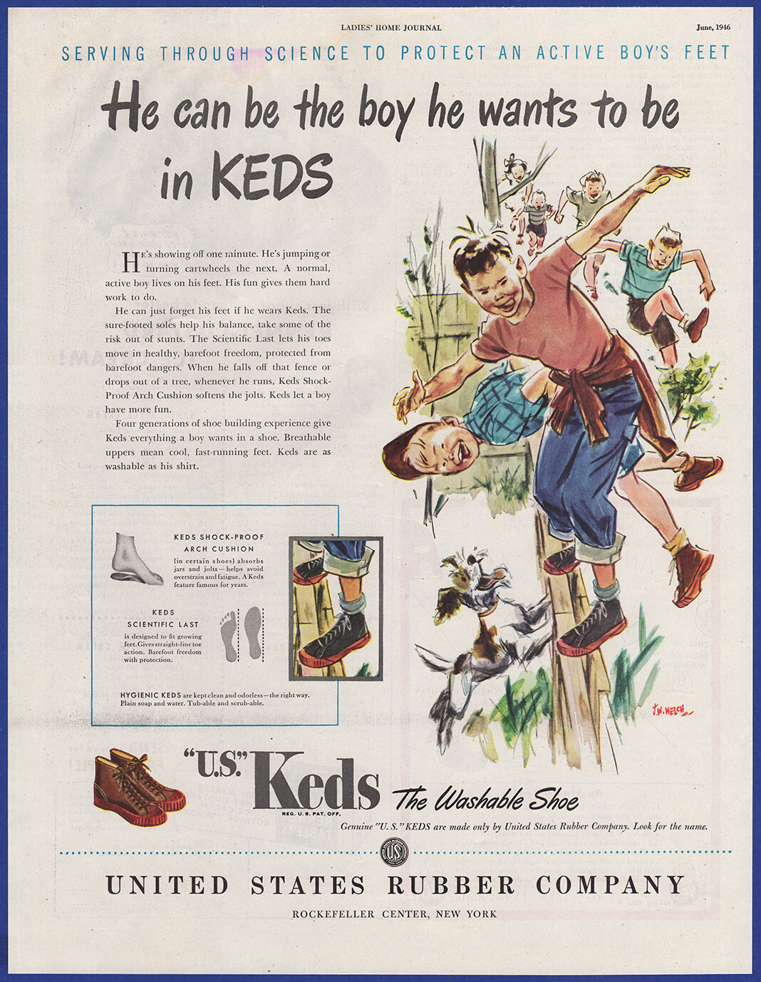 Vintage 1946 KEDS Shoes Sneakers Cager Runner J. W. Welch Art 1940's Print Ad