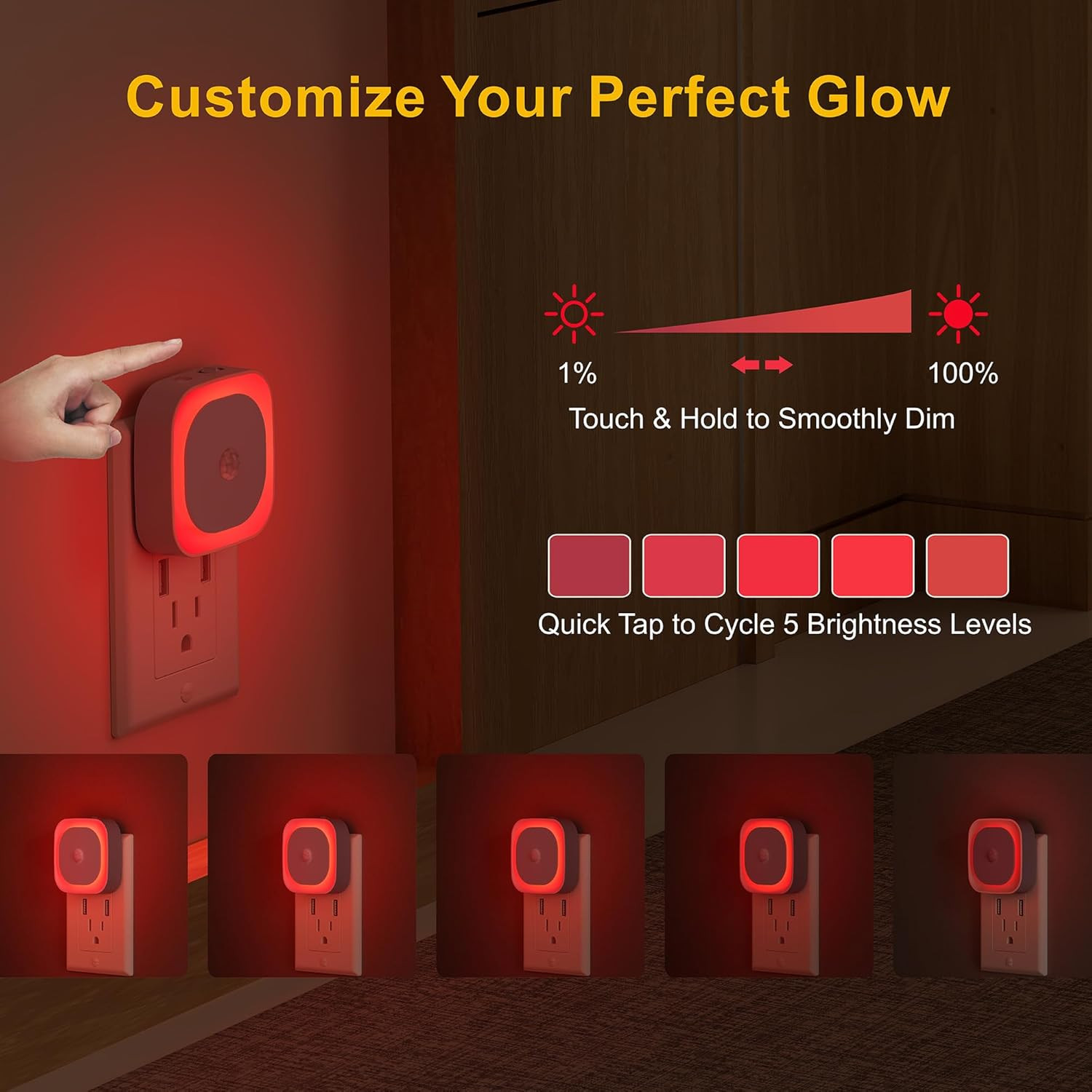 2 Pack Plug in Red Night Light with Motion Sensor and Light Sensor | 3 Modes, Di