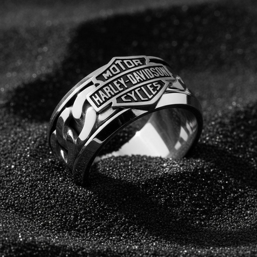 Men's Harley-Davidson® Inlaid Chain B&S Logo Ring Stainless Steel 53 HSR0031