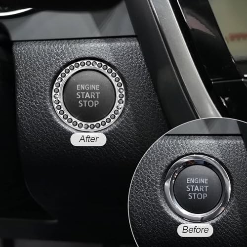 Bling Car Engine Start Ring Decals, 2PCS Crystal Rhinestone Vehicle Push Black