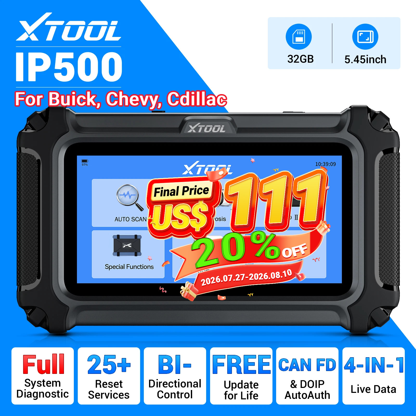 XTOOL IP500 For GMC/Chevy/Cadillac Bidirectional OBD2 Diagnostic Scanner Tool