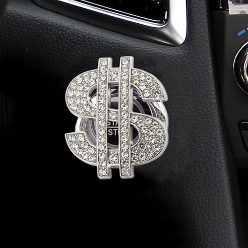 Bling Dollar Car Push Start Button Cover with Rhinestone, Anti-Scratch White