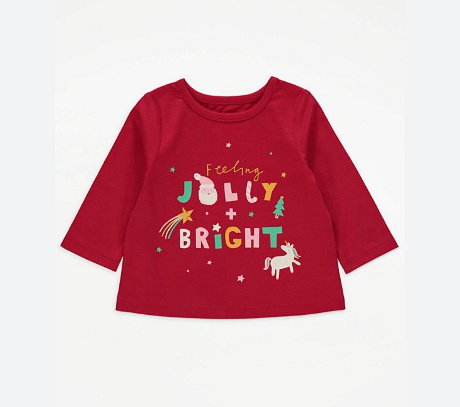 Baby Girls 0-3 Months Long Sleeve Red Christmas T-shirt Jolly And Bright