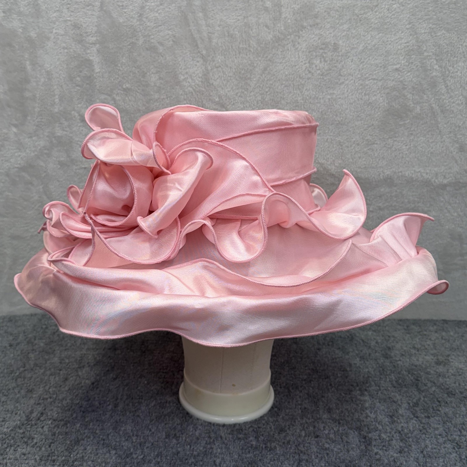 Mr. Hi's Classic Hat Sun Womens Pink Satin Wide Brim Ruffle Derby Church Wedding