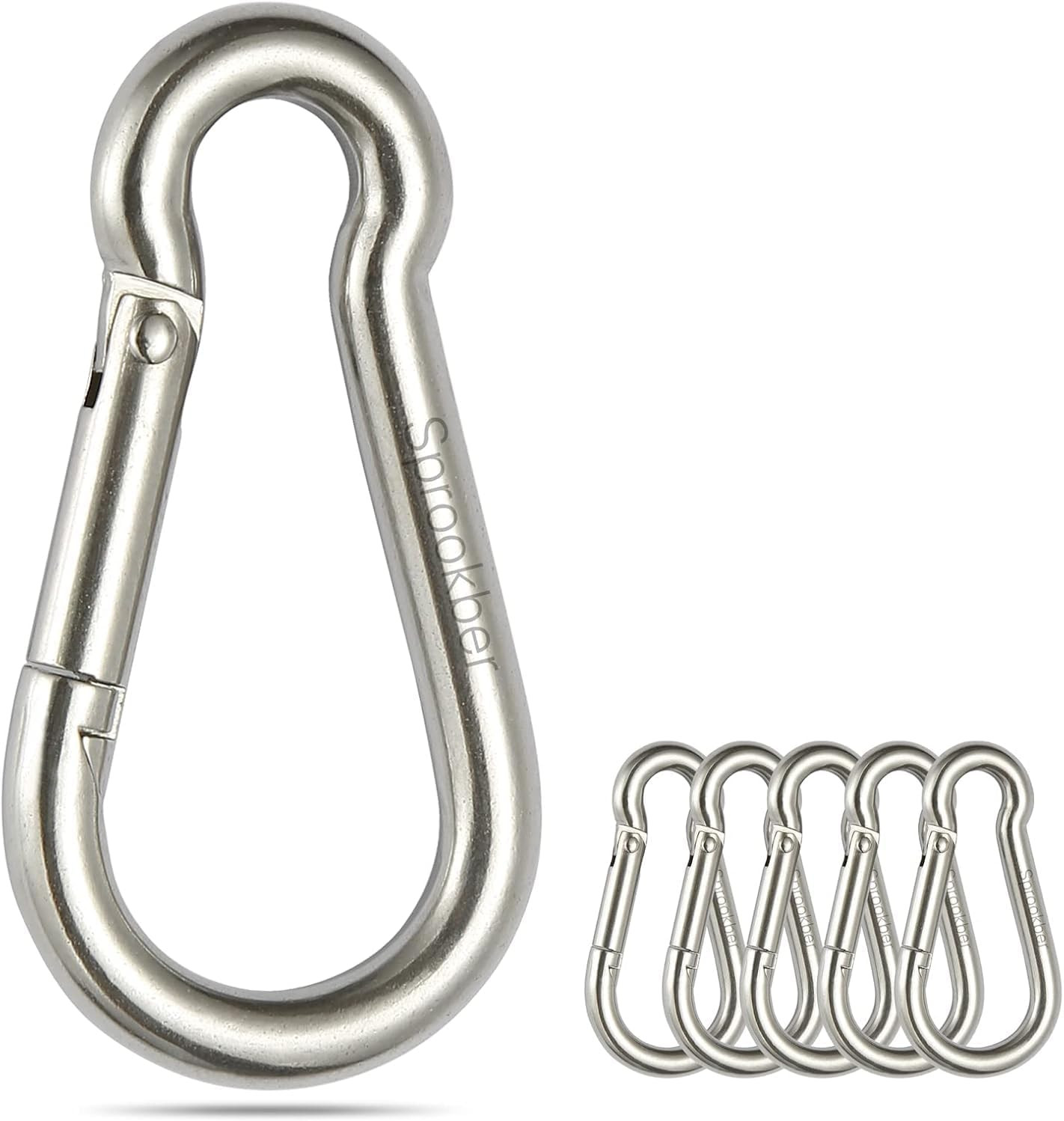 6 Pack Stainless Steel Spring Snap Hooks 304 Carabiner Clips Heavy Duty 2.25in