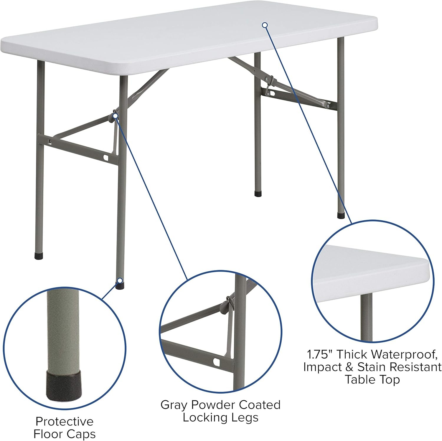 Elon 4' Rectangular All-Occasion Plastic Folding Event Table, Folding Banquet Ta