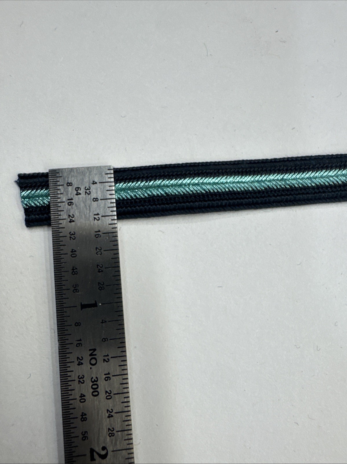 Rice Braid - 3/8” Dark Navy With Metallic Teal Center Stripe Braid. ~36 Yards.