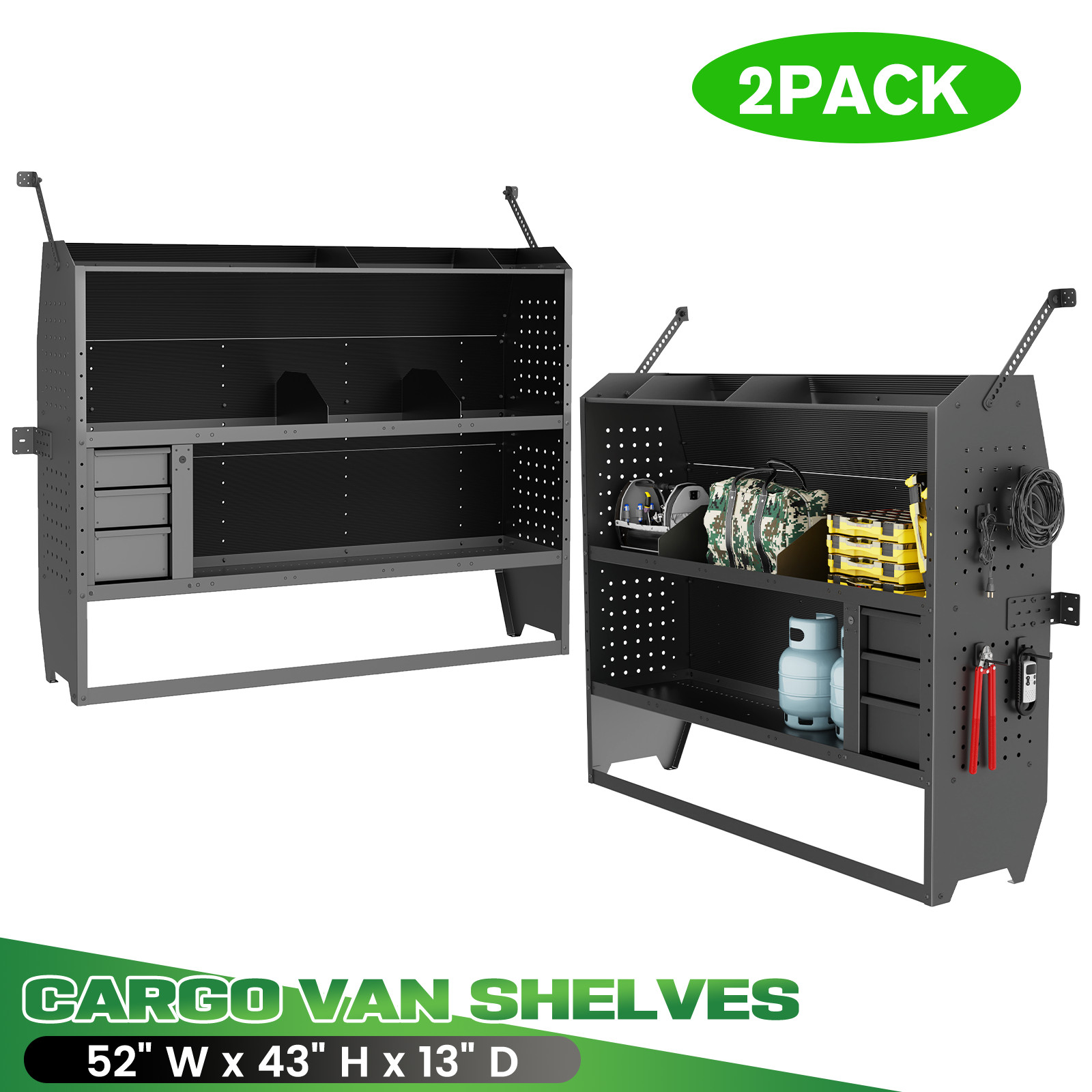 2PACK52"Wx43"Hx13"DVan Shelving w/drawer for Ford Transit Connect,Promaster City