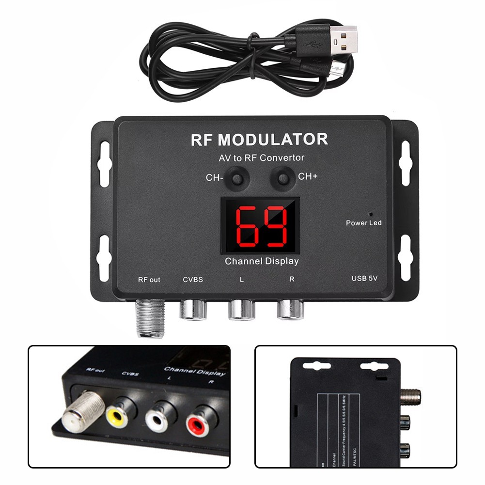 AV to RF Modulator M60 for TV Flexible Frequency Range USB Powered Easy Setup