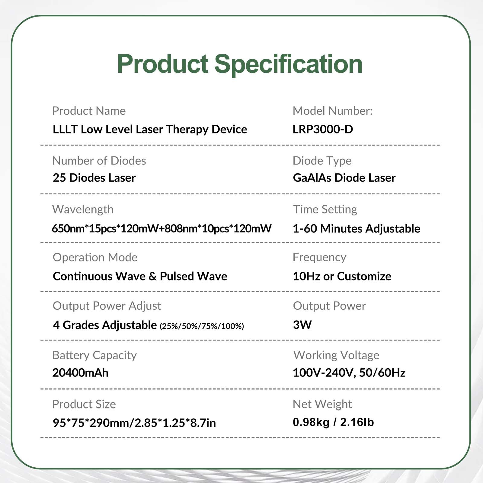 3000mW Multi Species Cold Laser Therapy Device Machine for Home Use Pain Support