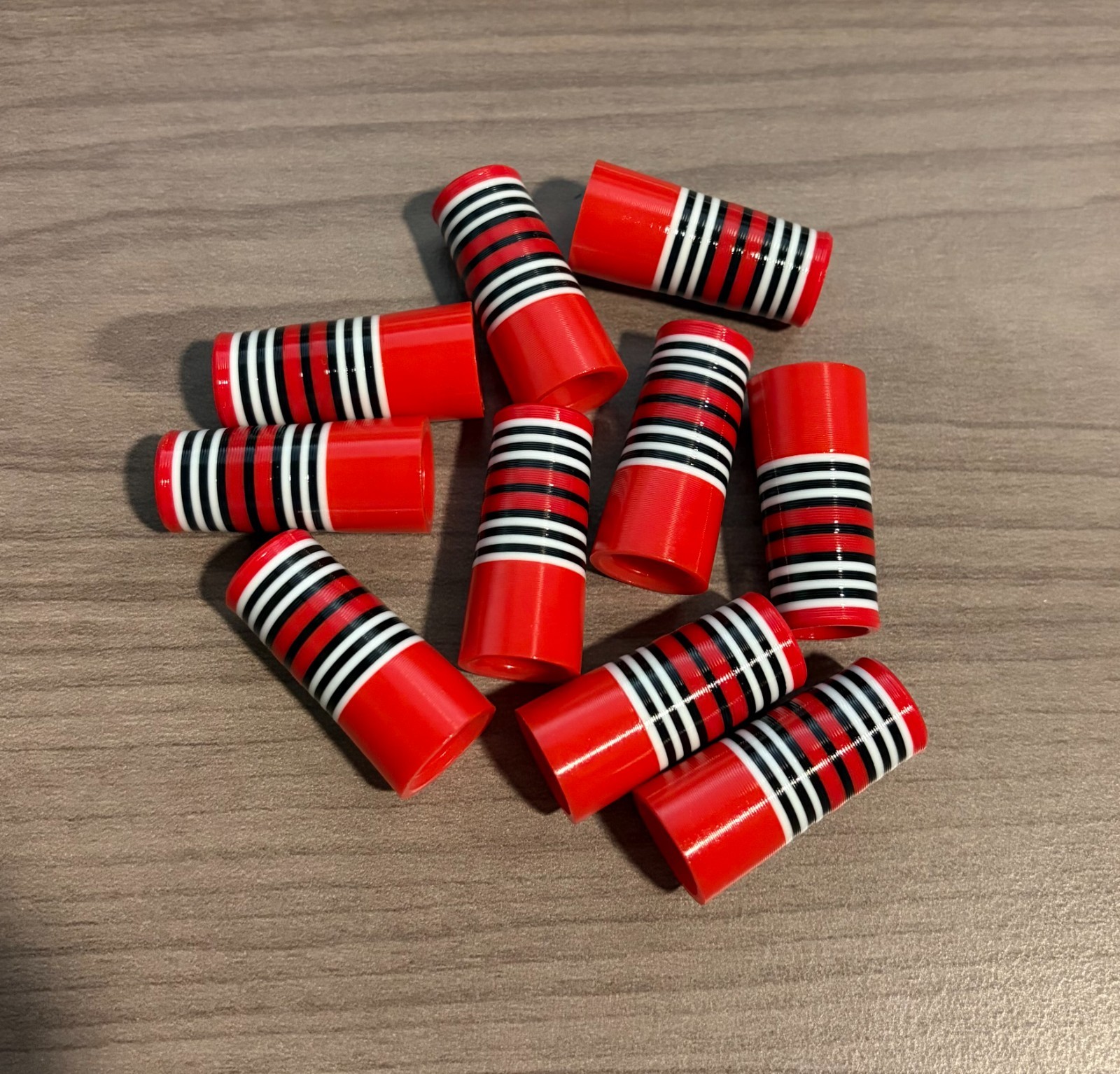 Custom ferrules red w black and white rings .355 x 1.185" 10 pack