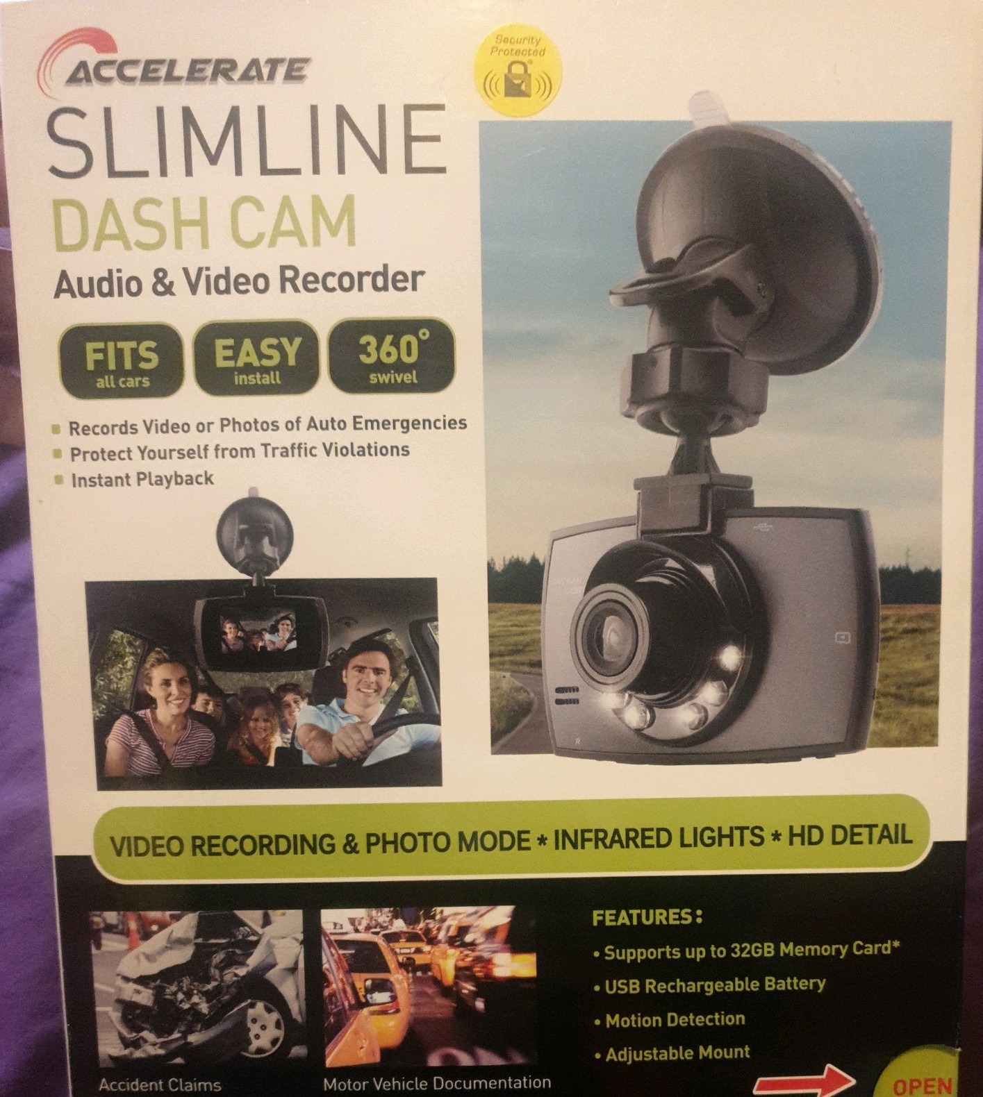 Accelerate Slimline Dash Camera Audio & Video Recorder with 32GB memory card