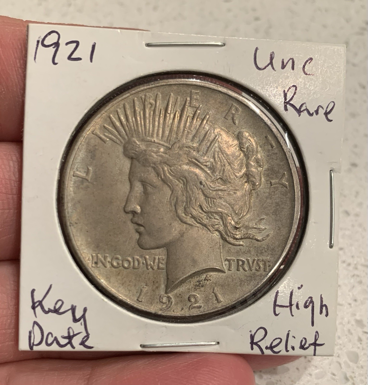 1921 Peace Silver Dollar BU Details - Toned - High Relief - KEY DATE