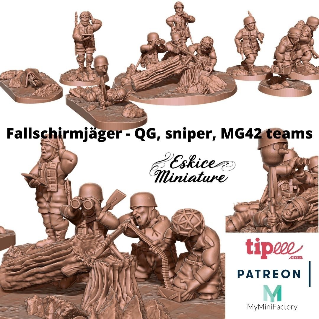 Eskice Miniature WW2 German Fallschirmjager Support MG42 Sniper Bolt Action WWII