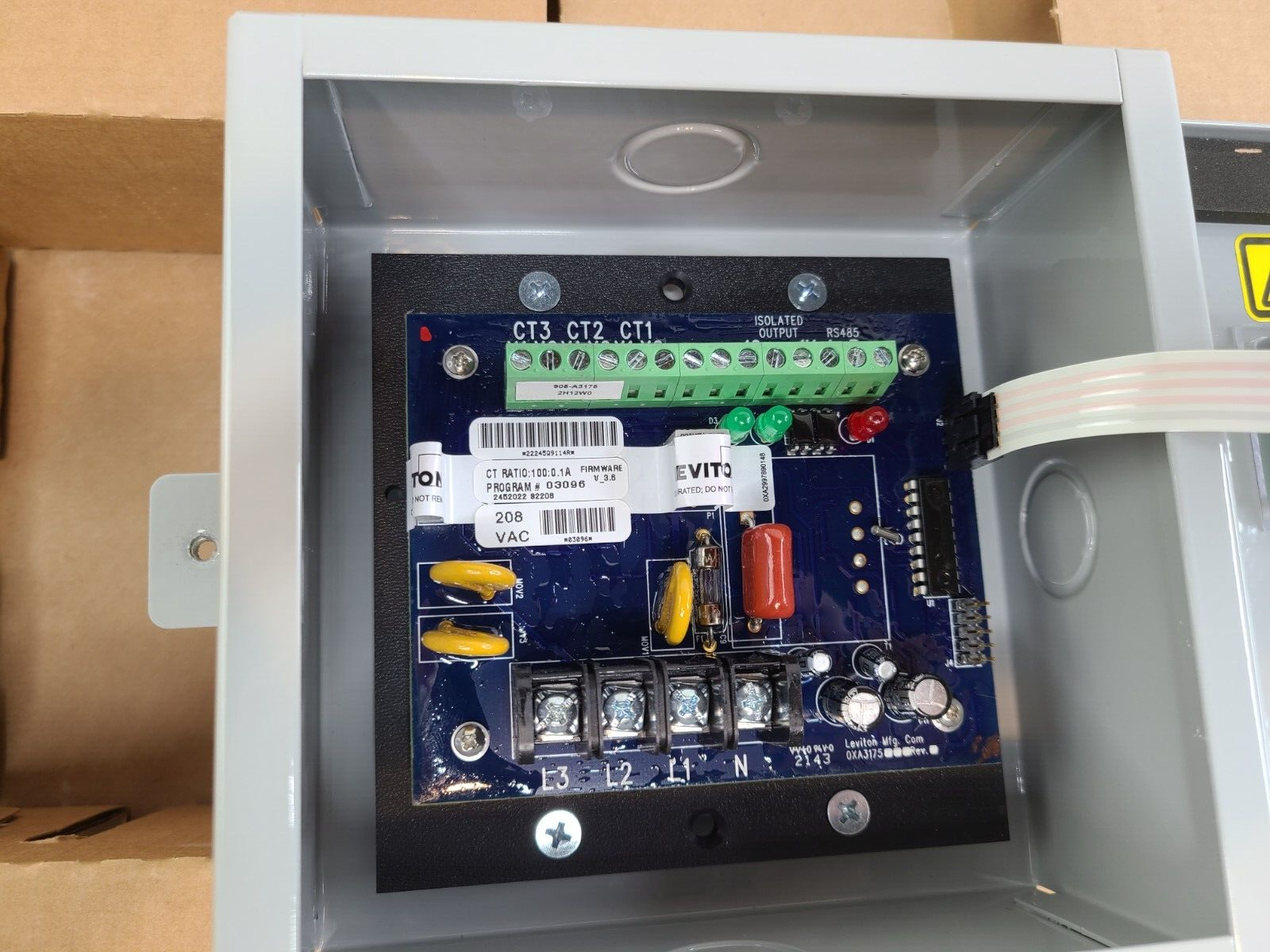 Leviton 2K208-1SW Series 2000 Indoor Usage Meter 3 Solid Core CTs 480V 100A
