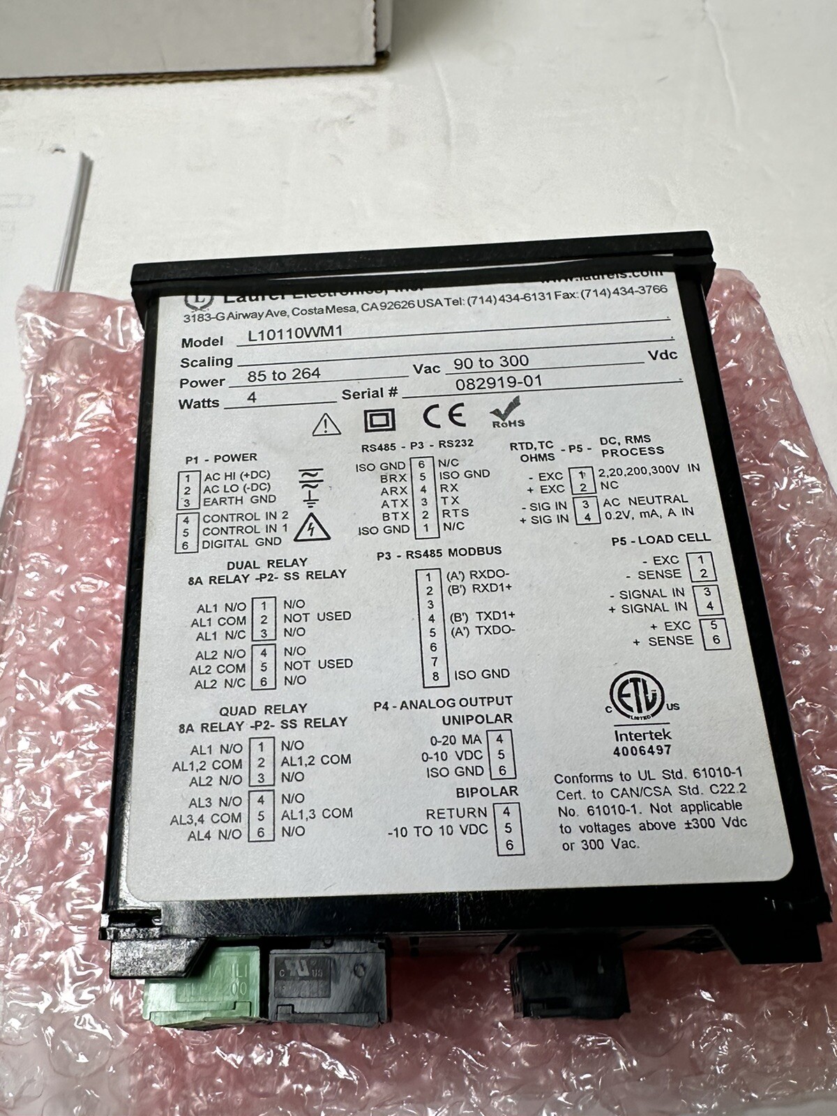 LAUREL ELECTRONICS L10110WM1 Load Cell And Microvolt Meter