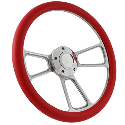 5-bolt Steering Wheel 14 Inch Aluminum with Wrap and Horn Red