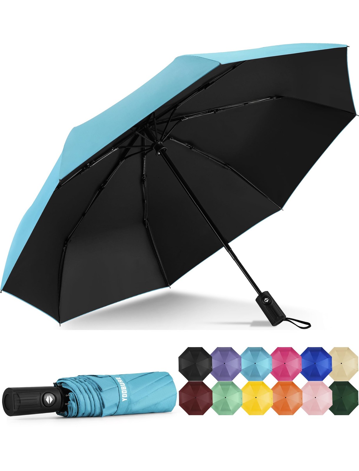 Yoobure Windproof Travel Umbrella - Automatic 42.5 inches, Auto-Sky Blue
